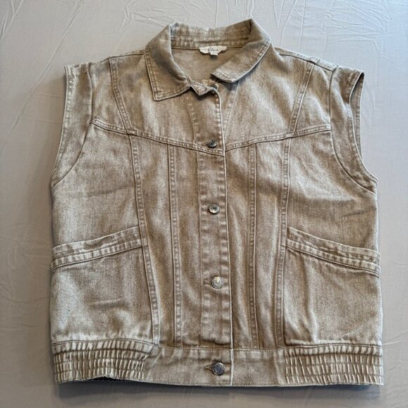 Elan Beige Wash Denim Jean button up Vest - Picture 7 of 13
